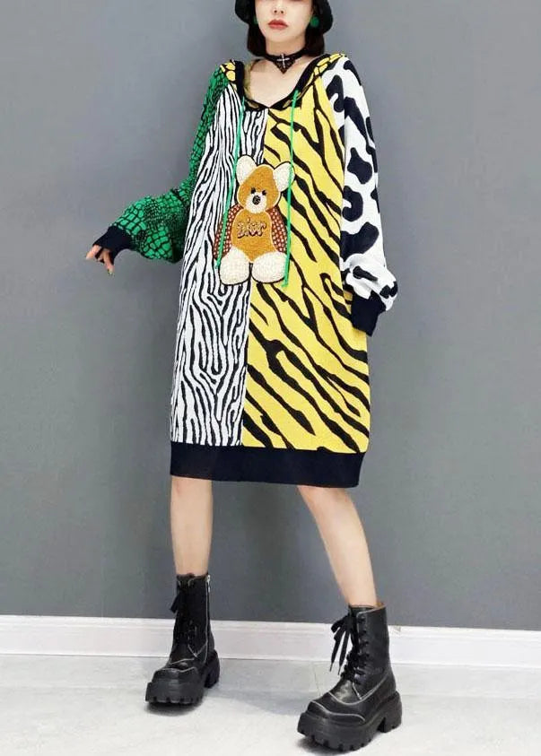 Simple Color Block Hooded Patchwork Fall Print Sweatshirt