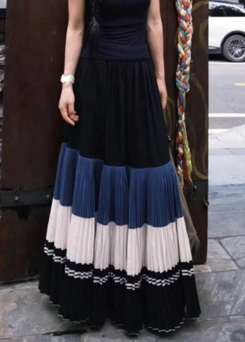 New Wrinkled Patchwork Elastic Waist Cotton Skirts Fall