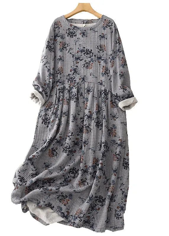 White Oversized Print Linen Maxi Dresses Spring