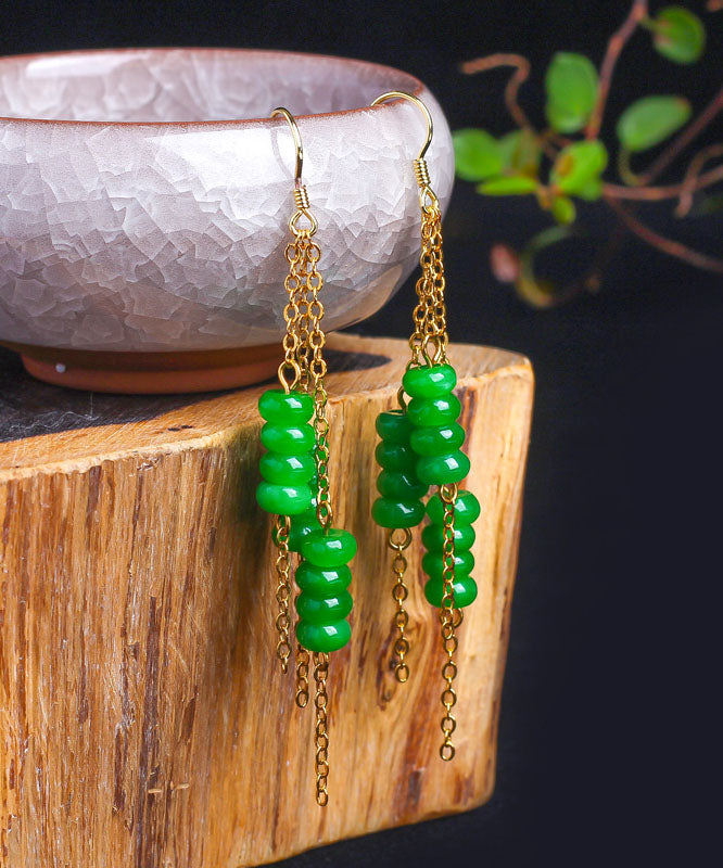 Green Sterling Silver Overgild Dry Green Abacus Tassel Drop Earrings