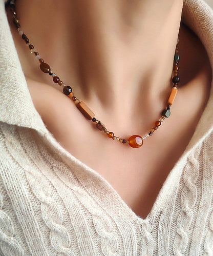 Diy Rainbow Stainless Steel Agate Natural Stone Beading Lariat Necklace