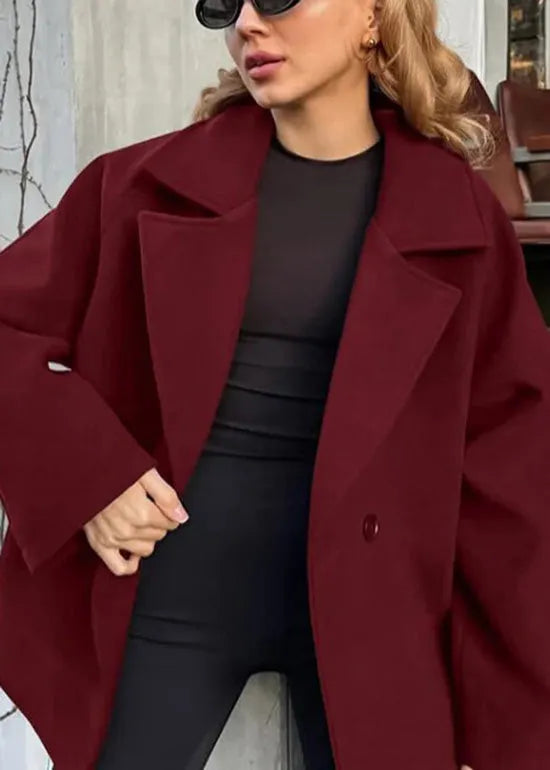 Boutique Coffee Peter Pan Collar Lace Up Woolen Coats Winter