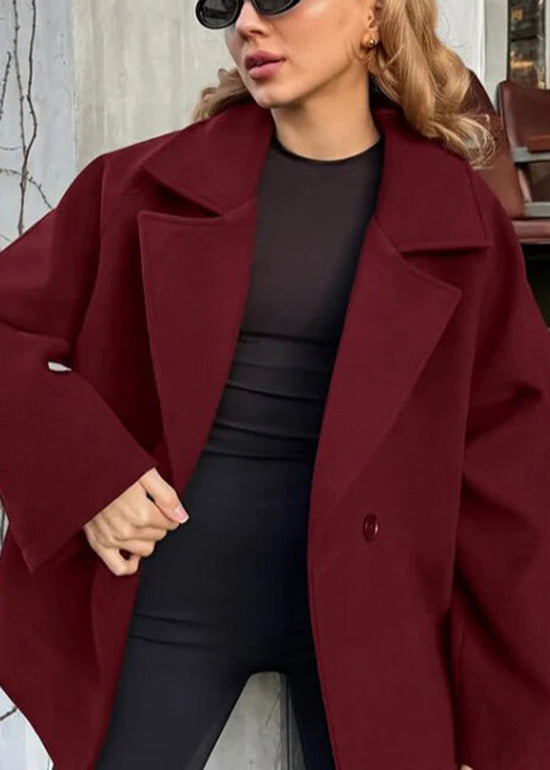 Boutique Coffee Peter Pan Collar Lace Up Woolen Coats Winter