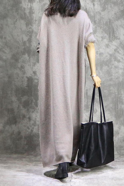 Loose High Neck Cotton Linen Maxi Dresses for