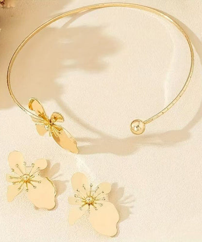 Art Gold Copper Alloy Stud Earrings and Choker Two-piece Set