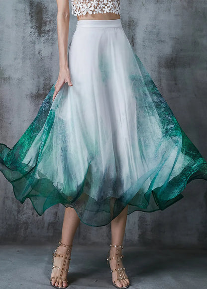 Green Tie Dye Exra Large Hem Chiffon Skirt Summer