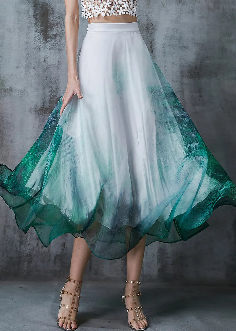Green Tie Dye Exra Large Hem Chiffon Skirt Summer