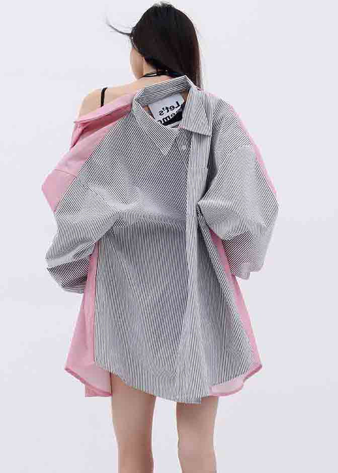 Original Design Patchwork Striped Cotton Wear on Both Sides Shirts Summer