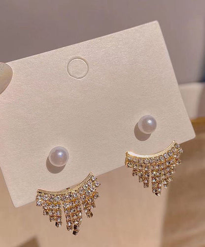 Classy Gold Sterling Silver Zircon Pearl Tasseldrop Earrings
