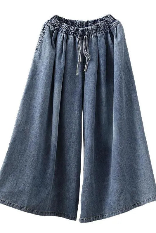 Limited Stock- Drawstring Blue Denim Wide Leg Pants