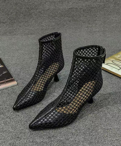Stiletto Boots Black Breathable Mesh Pointed Toe