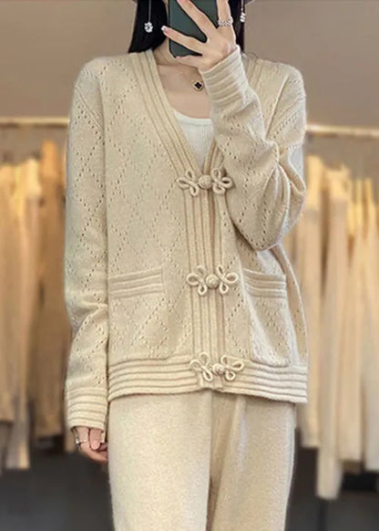 French Camel Button Pockets Wool Coat Spring
