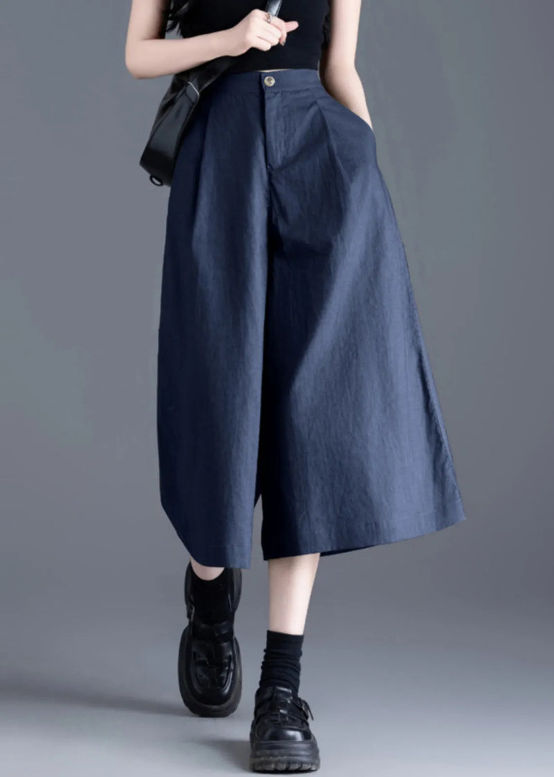 Italian Navy High Waist Linen Crop Pants Skirts Summer