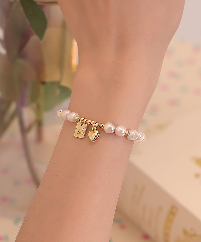 Diy White Alloy Pearl Oil Drip Love Charm Bracelet