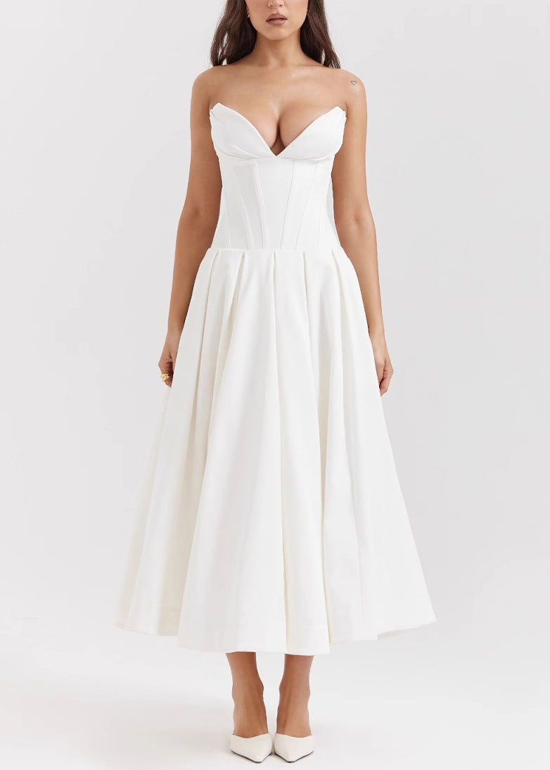 Unique Mulberry Wrinkled Patchwork Cotton Strapless Dress Summer