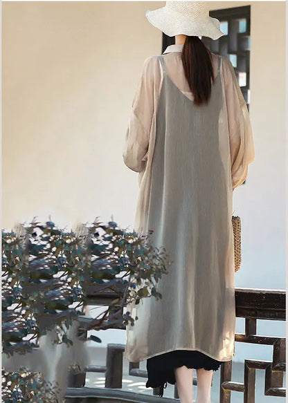 Khaki Upf 50+ Tulle Long Cardigan Long Sleeve