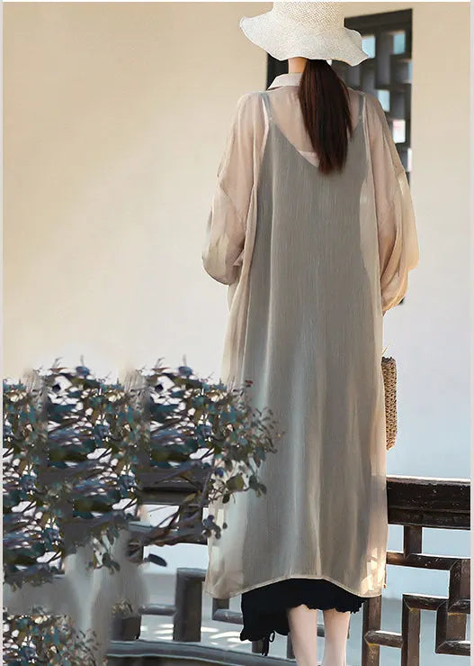 Khaki Upf 50+ Tulle Long Cardigan Long Sleeve