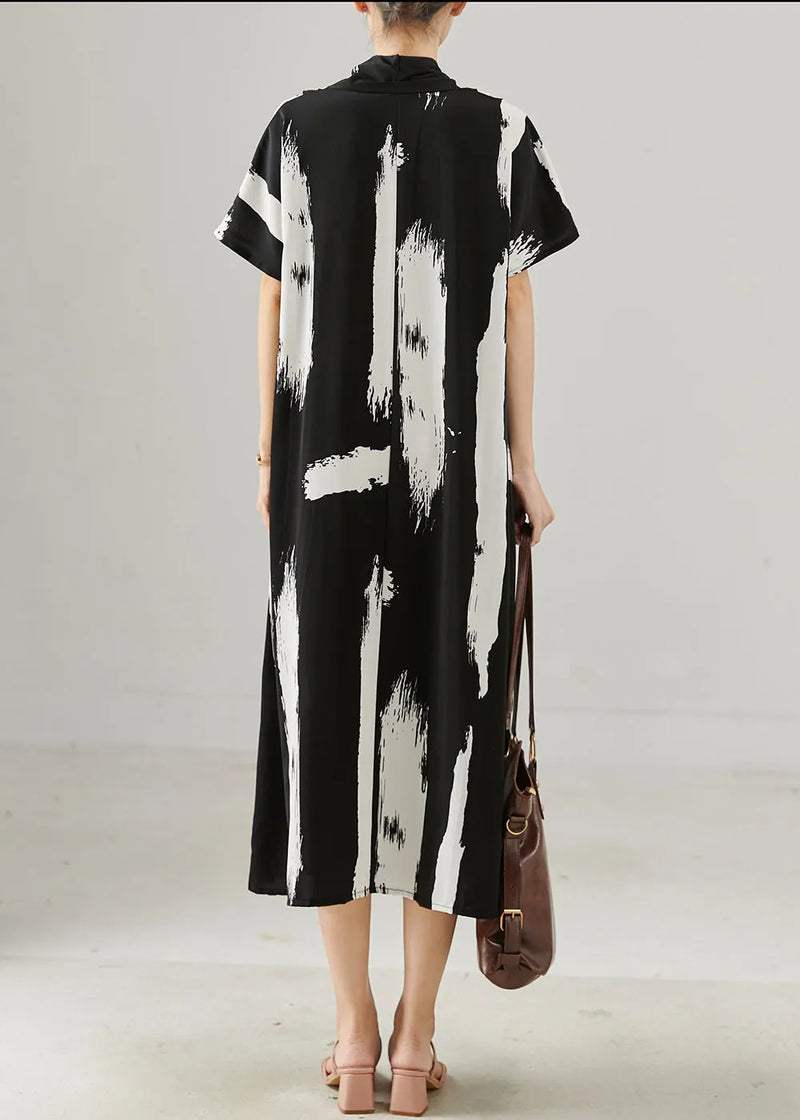 Black Oversized Print Chiffon Maxi Dresses Summer