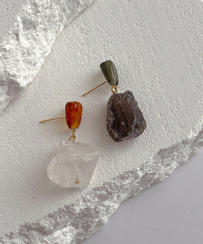 Copper Overgild Asymmetrical Crystal Drop Earrings