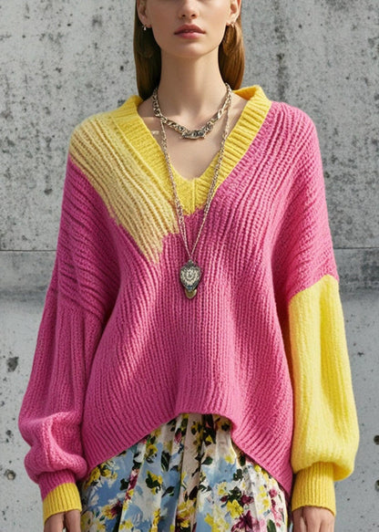 Rose V Neck Cozy Knit Loose Sweater Fall