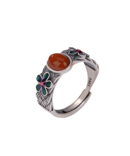 Retro Silk Sterling Silver Inlaid Agate Rings