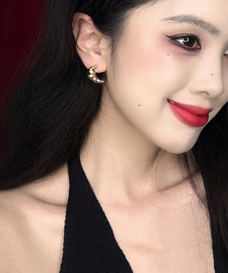 Diy Gold Copper Overgild Croissant Moon Stud Earrings
