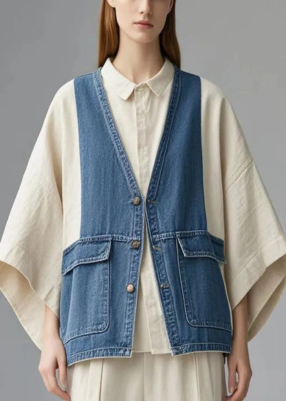 Art Colorblock Patchwork Denim Coat Oversized Fall