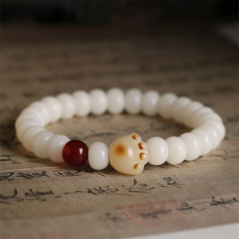 Buddha Stones Natural Bodhi Seed Paw Lucky Cat Bracelet