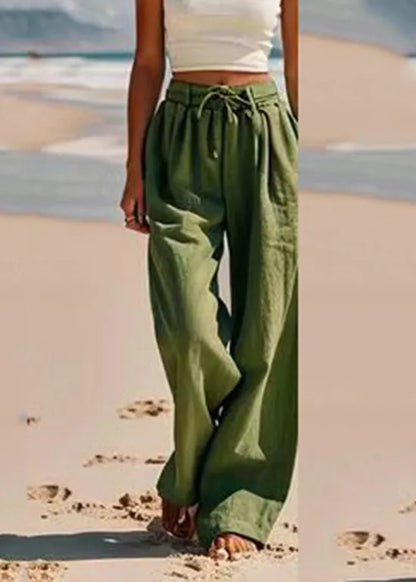Orange Pockets Tie Waist Wide Leg Pants Summer