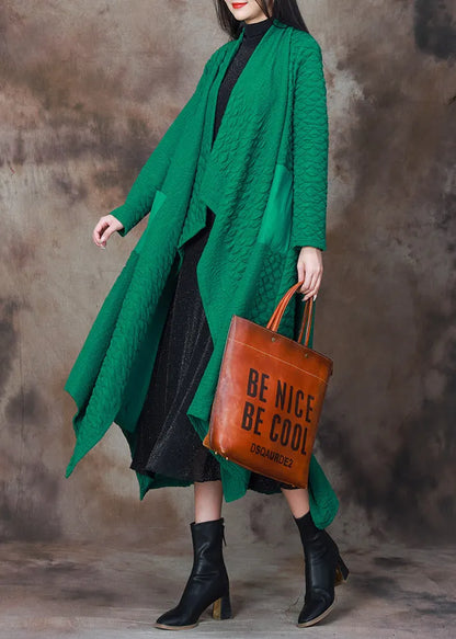 Green Asymmetrical Patchwork Cotton Cardigan Spring