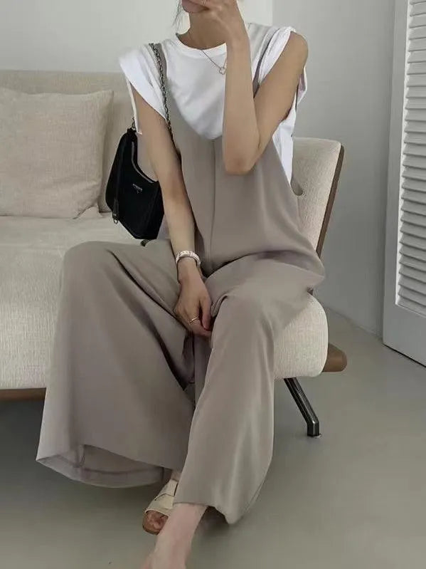 U-neck Loose Suspenders Jumpsuit