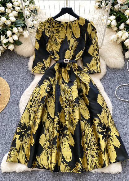 Rose Puff Sleeve Print Party Dresses