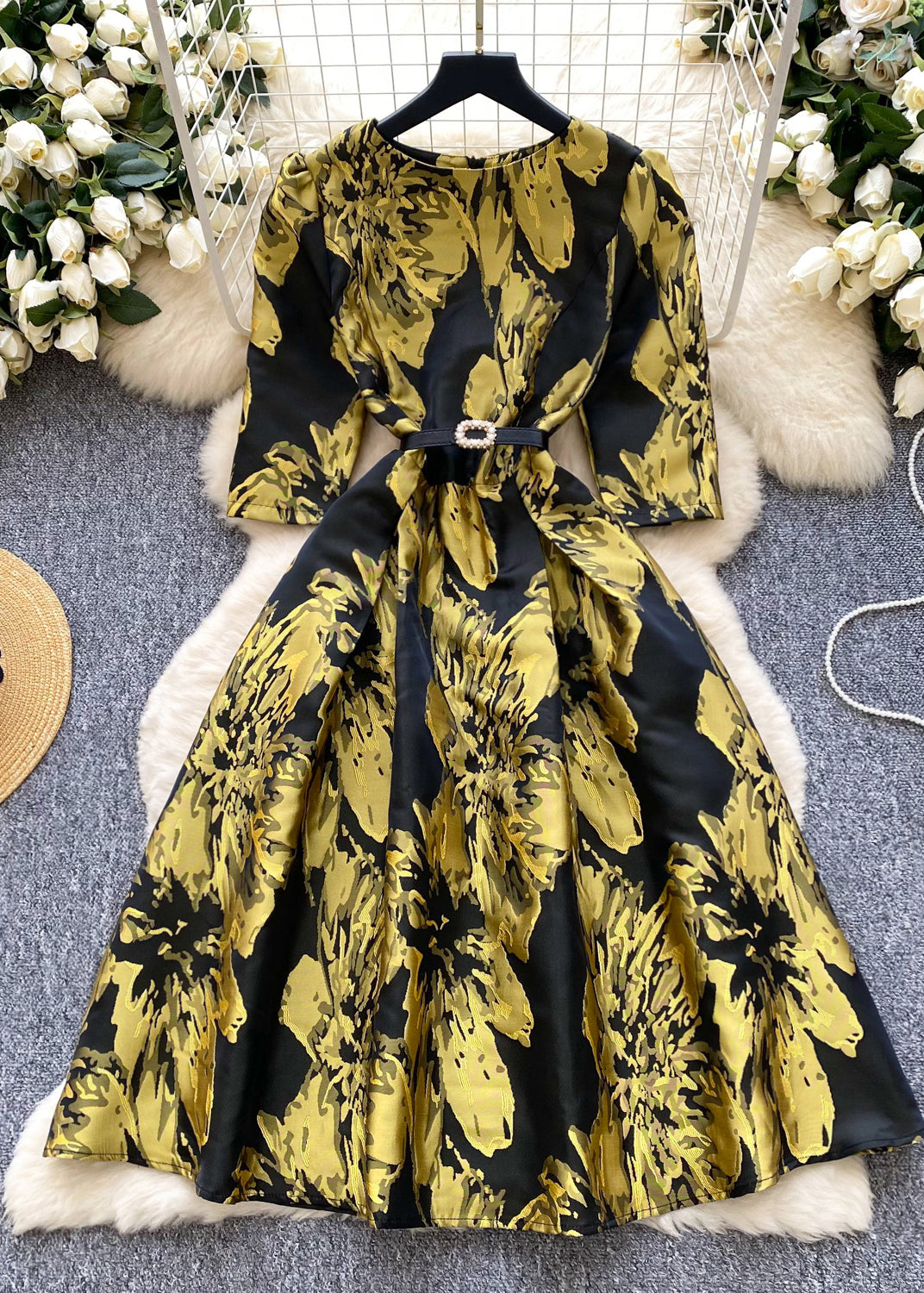 Rose Puff Sleeve Print Party Dresses