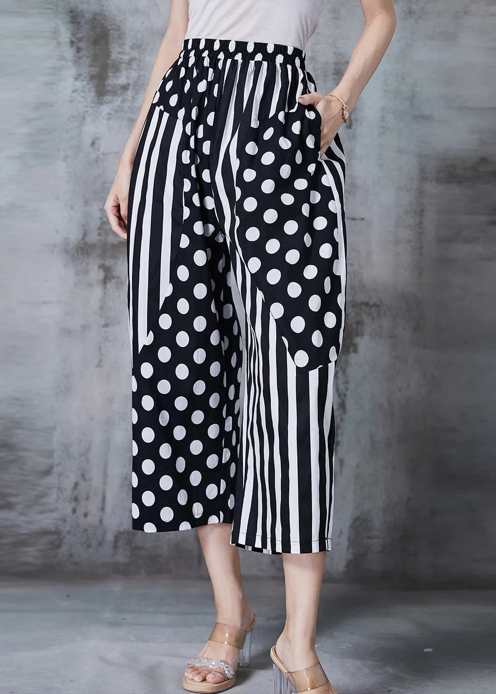 Black Asymmetrical Patchwork Cotton Harem Pants Summer