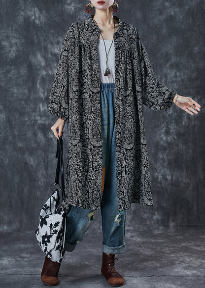 Black Oversized Print Cotton Shirt Dress Spring