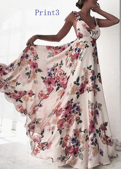 European and American Backless Print Dress Large Swing Sleeveless Design