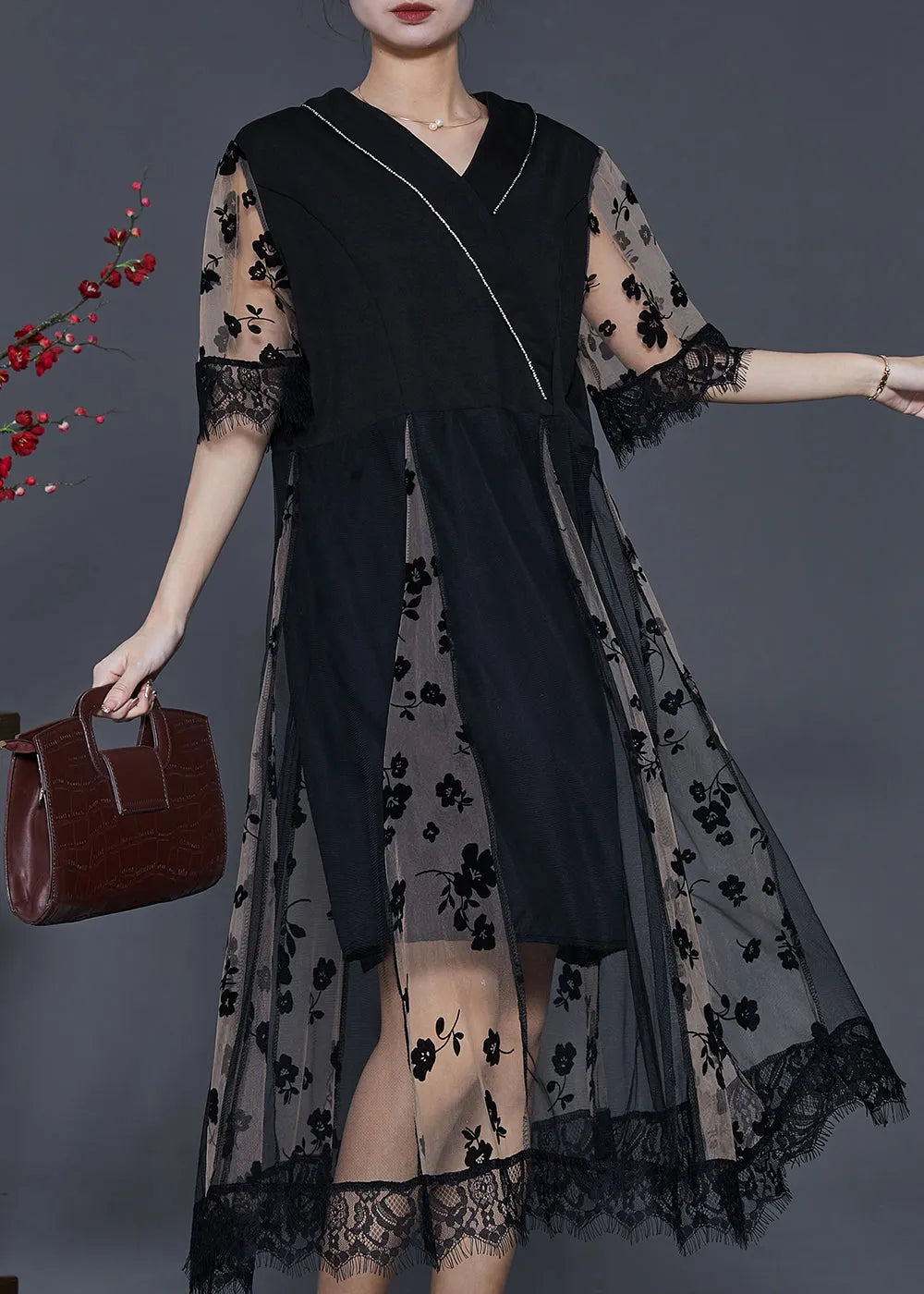 Black Print Patchwork Tulle Dresses Summer