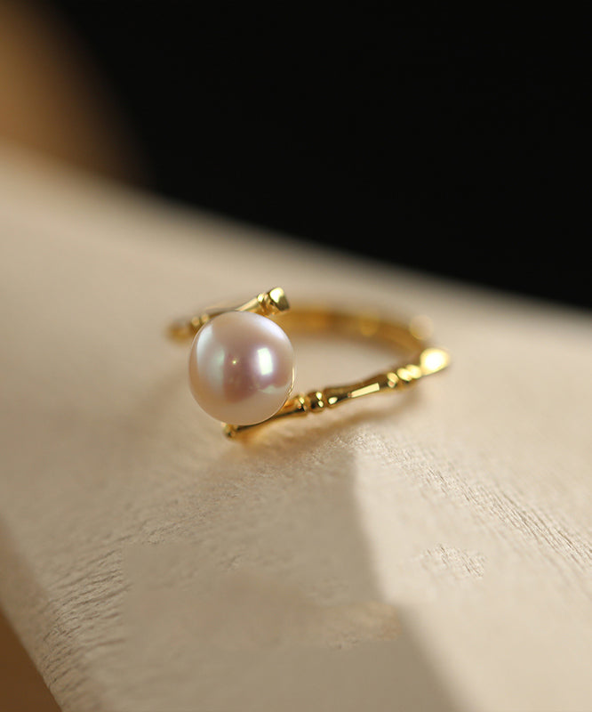 Gold Sterling Silver Alloy Pearl Open Rings