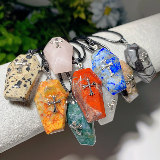 1.2 Inch Mixed Crystal Coffin Pendant Necklace for Healing