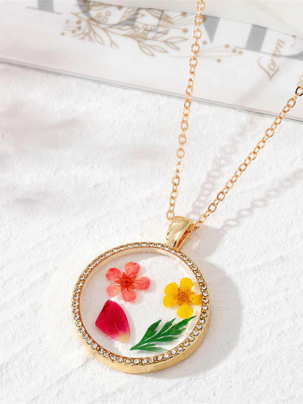 Resin Pressed Flower Necklaces - Rhinestone Birth Month