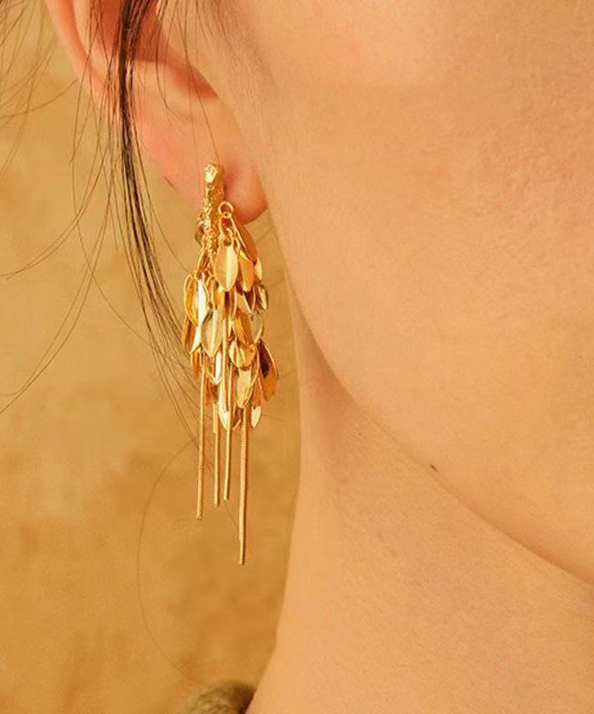 Stylish Gold Sterling Silver Overgild Ear of Wheat Tassel Drop Earrings