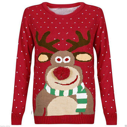 Women's Christmas Sweater with Reindeer Motif and Textured Look R&B