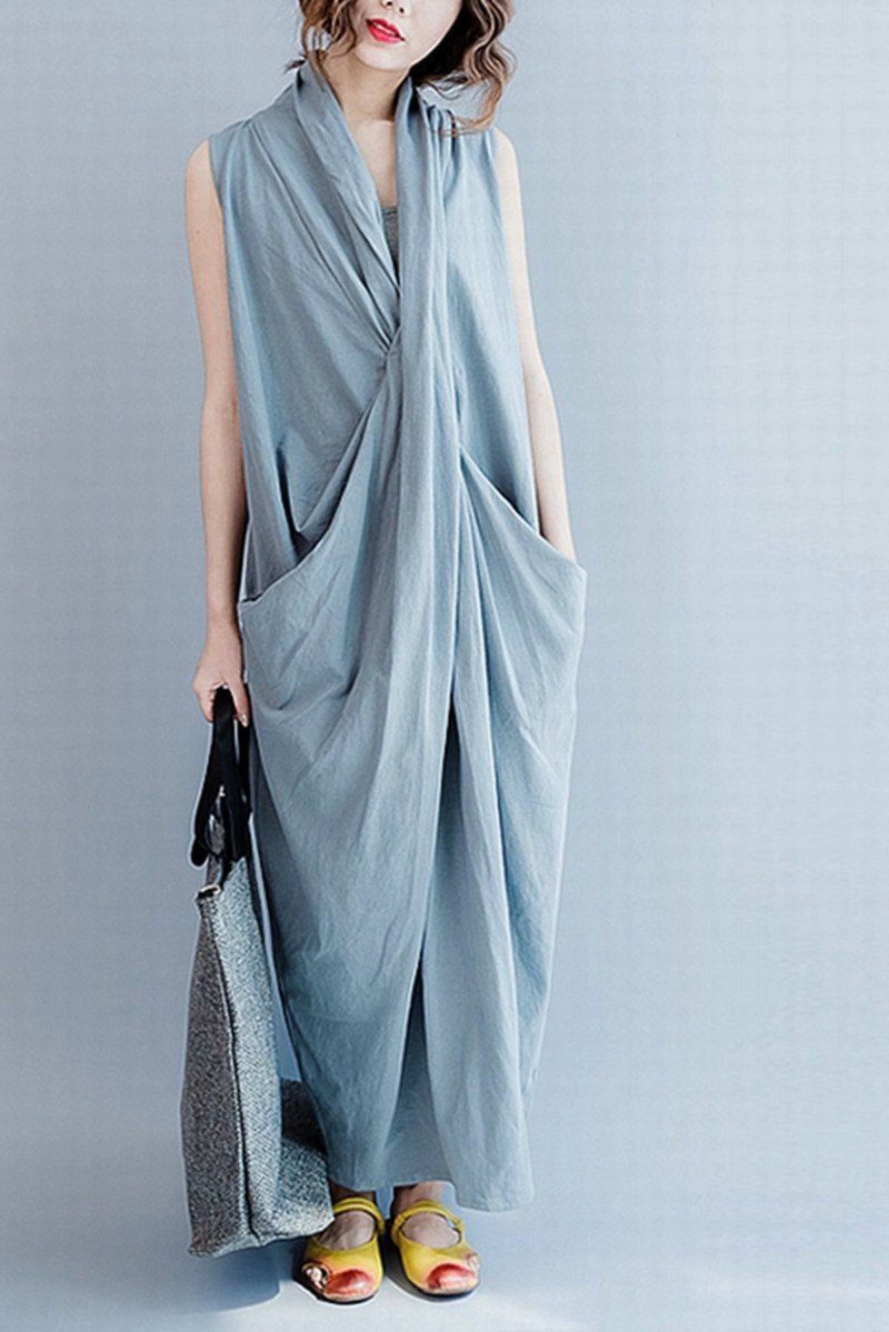 Gray Sleeveless Cross Summer Long Dresses Causal Dresses Oversize Outfits