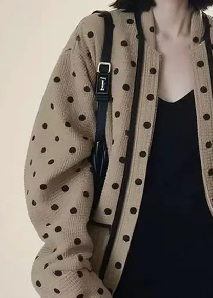 Blue V Neck Dot Knitted Cotton Cardigans Fall