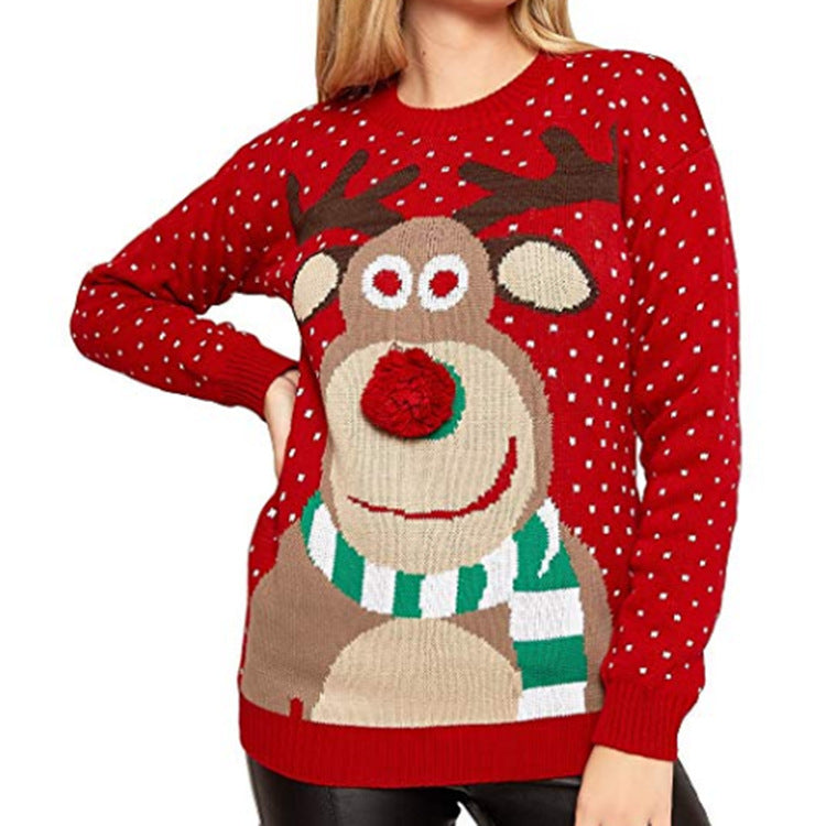 Women's Christmas Sweater with Reindeer Motif and Textured Look R&B