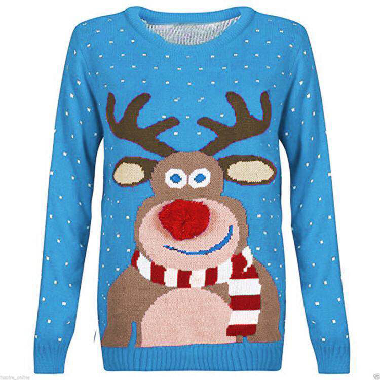 Women's Christmas Sweater with Reindeer Motif and Textured Look R&B