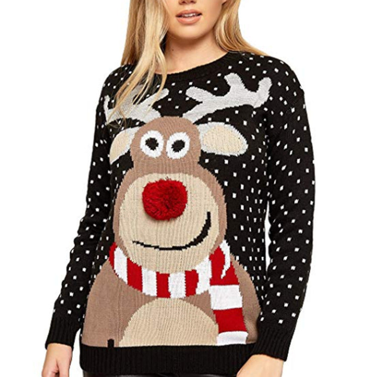 Women's Christmas Sweater with Reindeer Motif and Textured Look R&B