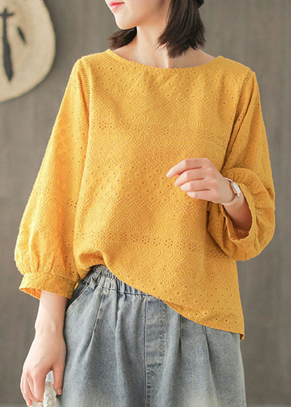 Diy Yellow Hollow Out Embroidered Fall Long Sleeve Tops