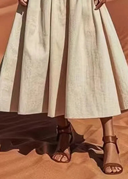 Khaki High Waist Patchwork Linen Skirts Summer