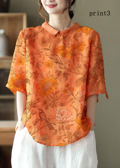 Diy Grey Print5 Ramie Half Sleeve Shirt Summer